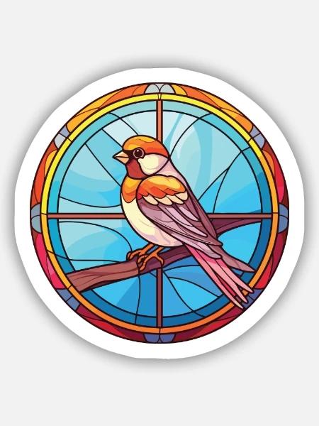 Spatz bunte Aquarell-Tier-Illustration - Sticker Größe S (10 x 10 cm) - Mattweiß