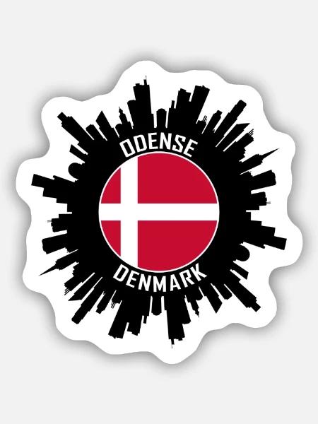 Odense Skyline Dänemark Flagge Reise-Souvenir - Sticker Größe S (10 x 10 cm) - Mattweiß