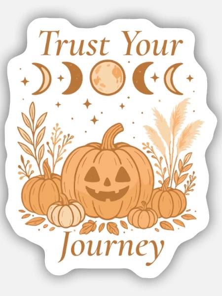 Halloween Kürbis – Trust Your Journey - Sticker Größe S (10 x 10 cm) - Mattweiß