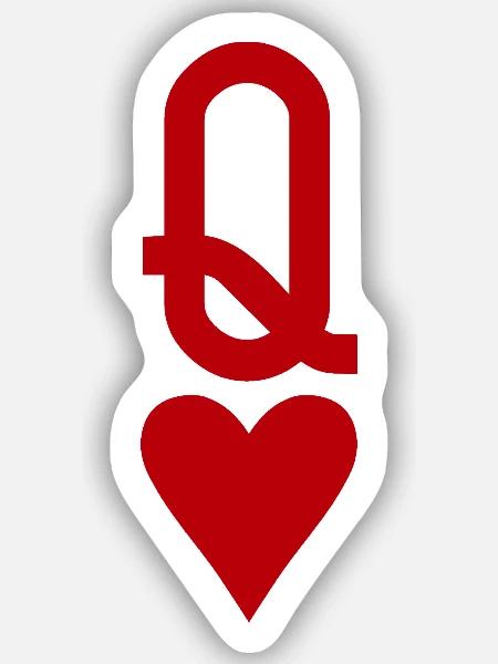 Poker Spielkarte - Königin der Herzen - Sticker Größe S (10 x 10 cm) - Mattweiß