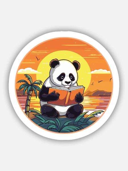 Panda Niedliche Lustige Karikatur Kawaii Buch Strand - Sticker Größe S (10 x 10 cm) - Mattweiß