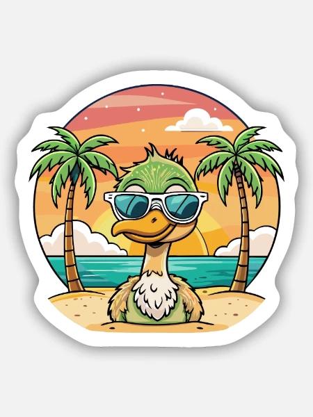 Strauß lustige Cartoon Sommer Strand Sonnenbrille - Sticker Größe S (10 x 10 cm) - Mattweiß