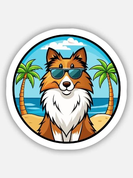 Sheltie Hunderasse Cartoon Sonnenbrille Strand - Sticker Größe S (10 x 10 cm) - Mattweiß