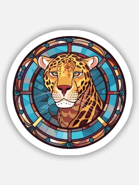 Jaguar Buntes Aquarell Tier Haustier Illustration - Sticker Größe S (10 x 10 cm) - Mattweiß