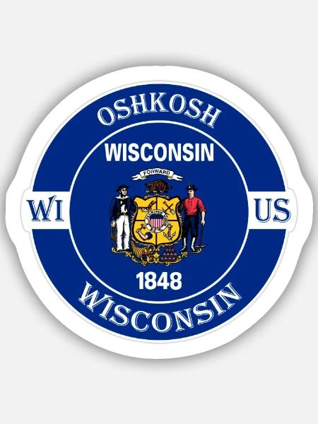 Oshkosh Wisconsin Flagge USA Reise Souvenir Abzeichen - Sticker Größe S (10 x 10 cm) - Mattweiß