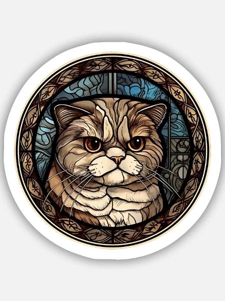 Scottish Fold Katzenrasse Aquarellglas - Sticker Größe S (10 x 10 cm) - Mattweiß