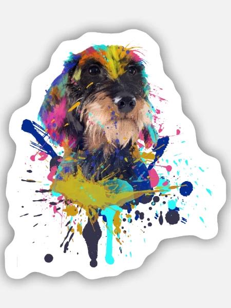 Rauhaardackel Dackel Dachshund Teckel Aquarell - Sticker Größe S (10 x 10 cm) - Mattweiß