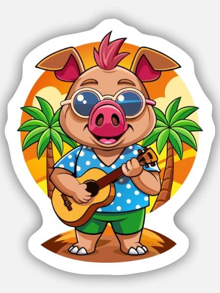 Drôle de cochon d’été plage lunettes de soleil hawaïenne - Sticker taille S (10 x 10 cm) - blanc mat