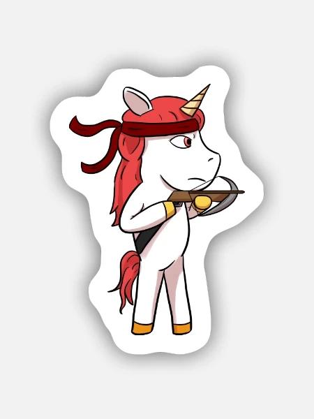 Einhorn Armbrust - Sticker Größe S (10 x 10 cm) - Mattweiß