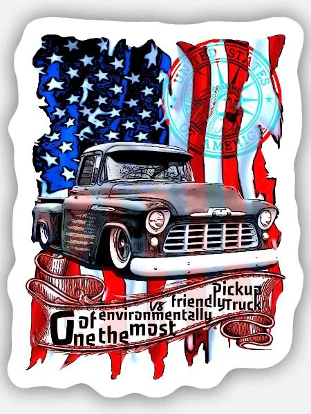 Vintage Pickup mit Flaggen-Print - Sticker Größe S (10 x 10 cm) - Mattweiß