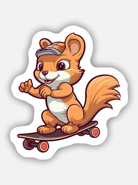 Lustiges Eichhörnchen Kawaii Cartoon spielt Skateboard - Sticker Größe S (10 x 10 cm) - Mattweiß