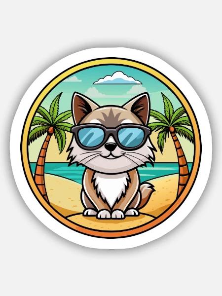 Birma Heilige Katzenrasse Cartoon Sonnenbrille Strand - Sticker Größe S (10 x 10 cm) - Mattweiß