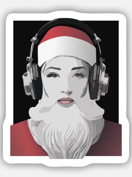 Weihnachtliche Beats - Frau im Weihnachtsmann-Look - Sticker Größe S (10 x 10 cm) - Mattweiß