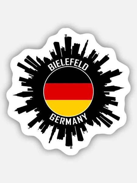 Bielefeld Skyline Deutschland Flagge Reise Souvenir - Sticker Größe S (10 x 10 cm) - Mattweiß