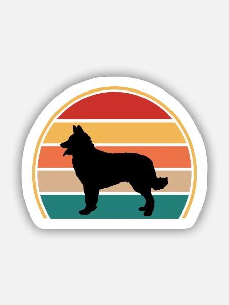 Kroatischer Schäferhund Hund Liebe Silhouette Retro Sonnenuntergang - Sticker Größe S (10 x 10 cm) - Mattweiß