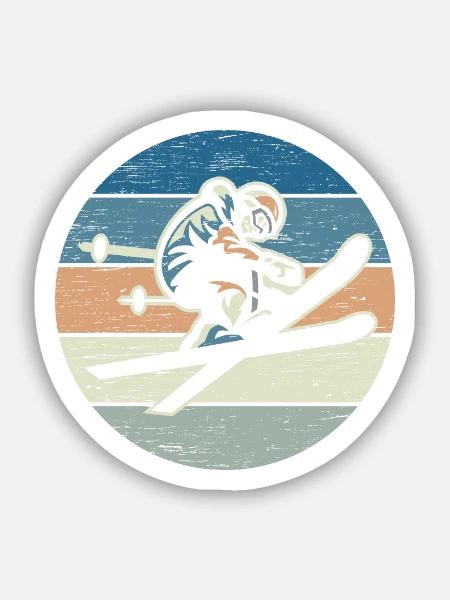 Ski Fahrer Vintage - Sticker Größe S (10 x 10 cm) - Mattweiß