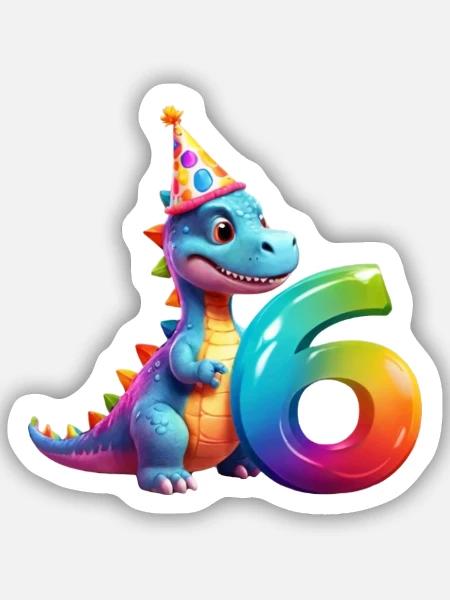 DINO 6 JAHRE DINOSAURIER 6. GEBURTSTAG - Sticker Größe S (10 x 10 cm) - Mattweiß