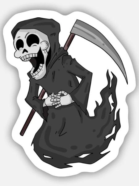 Sensenmann lacht lustig - Sticker Größe S (10 x 10 cm) - Mattweiß