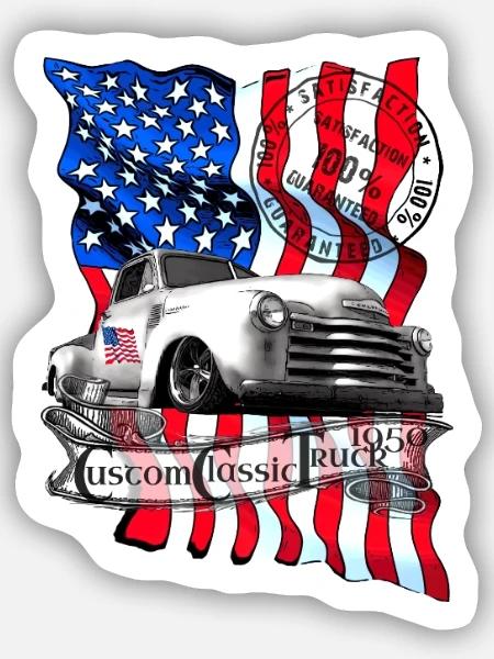 Amerikanischer Oldtimer Flagge Print - Sticker Größe S (10 x 10 cm) - Mattweiß