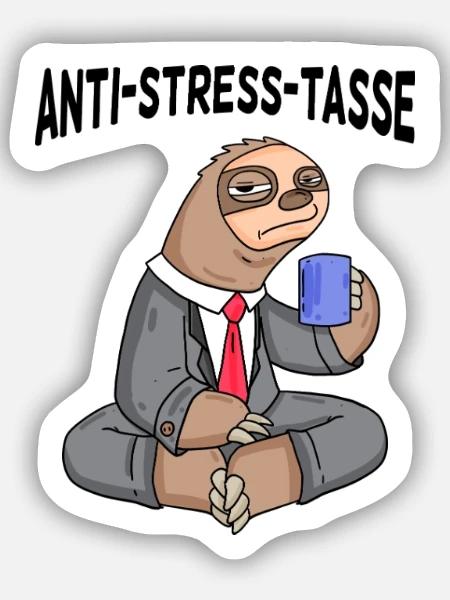Anti Stress Tasse Faultier Kaffee Büroleben - Sticker Größe S (10 x 10 cm) - Mattweiß
