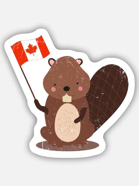Fleißiger Biber Dammbau Gewässer - Sticker Größe S (10 x 10 cm) - Mattweiß