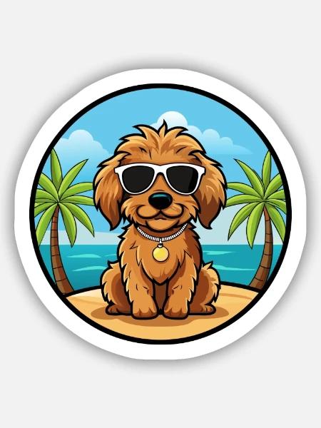 Cockapoo Hunderasse Cartoon Sonnenbrille Strand - Sticker Größe S (10 x 10 cm) - Mattweiß