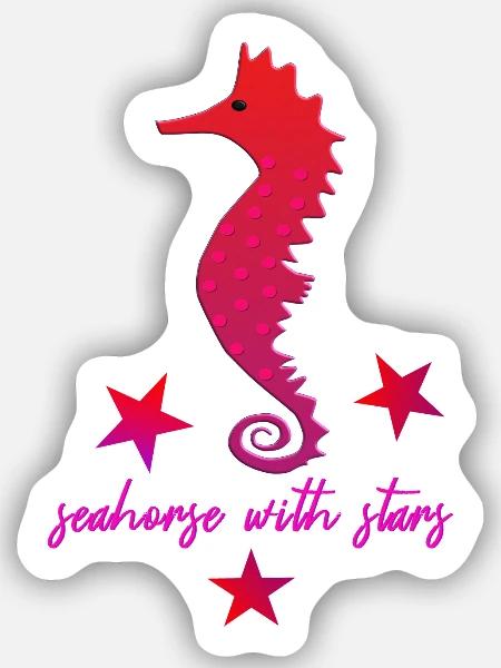 rotes Seepferdchen mit Sternchen pink - Sticker Größe S (10 x 10 cm) - Mattweiß