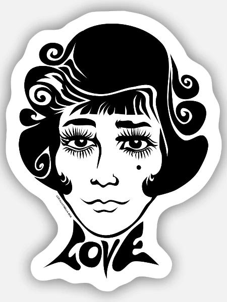 60s Love Sixties Frauengesicht Frau Gesicht female - Sticker Größe S (10 x 10 cm) - Mattweiß