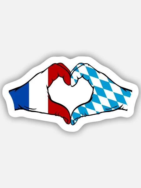Frankreich Bayern Flagge Hände Herzform - Sticker Größe S (10 x 10 cm) - Mattweiß