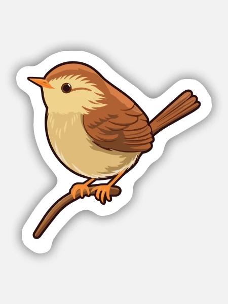 Zaunkönig-Vogel-Karikatur-Kawaii-Aquarell-Illustration - Sticker Größe S (10 x 10 cm) - Mattweiß