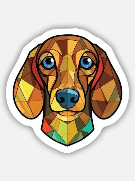 Dackelhund Hund Buntes Aquarell Tierkarikatur - Sticker Größe S (10 x 10 cm) - Mattweiß