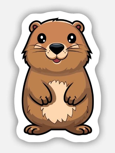 Und täglich grüßt das Murmeltier niedliche Karikatur Kawaii Aquarell Tier Pe - Sticker Größe S (10 x 10 cm) - Mattweiß