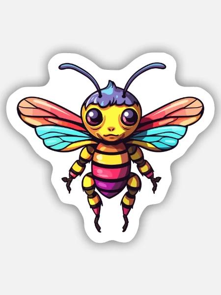 Biene buntes Aquarell Cartoon Kawaii Tier - Sticker Größe S (10 x 10 cm) - Mattweiß