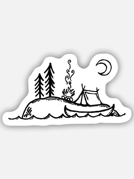 Insel, Lagerfeuer, Camping & Kanu - Sticker Größe S (10 x 10 cm) - Mattweiß