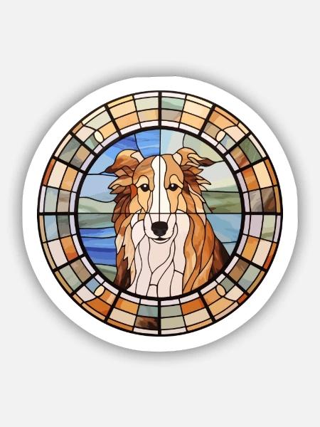 Rauer Collie Hund Rasse Buntes Glas Buntes Wate - Sticker Größe S (10 x 10 cm) - Mattweiß