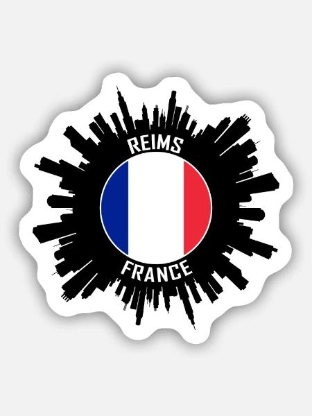 Reims Skyline Frankreich Flagge Reise-Souvenir - Sticker Größe S (10 x 10 cm) - Mattweiß