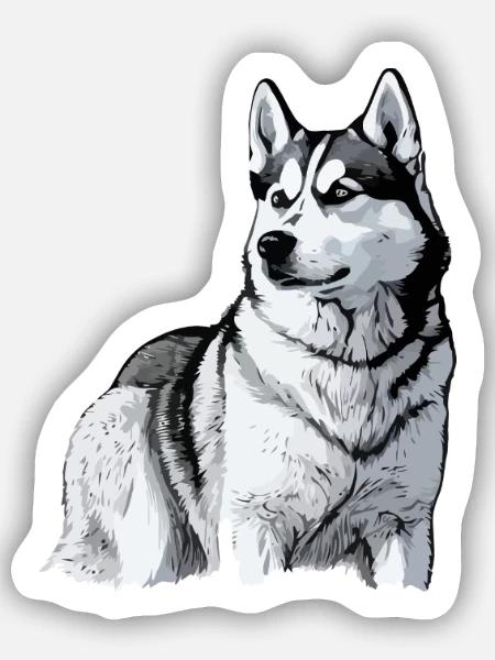 Nette Husky Hund Rasse Kopf Cartoon Illustration - Sticker Größe S (10 x 10 cm) - Mattweiß