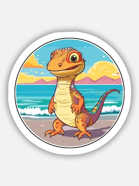 Eidechse Aquarell Cartoon Kawaii Clipart Tier - Sticker Größe S (10 x 10 cm) - Mattweiß