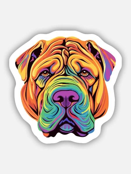 Chinesische Shar Pei Hunderasse Aquarell Karikatur Kawa - Sticker Größe S (10 x 10 cm) - Mattweiß