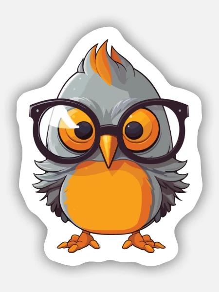 Kuckuck trägt Brille Karikatur Kawaii Illustration - Sticker Größe S (10 x 10 cm) - Mattweiß
