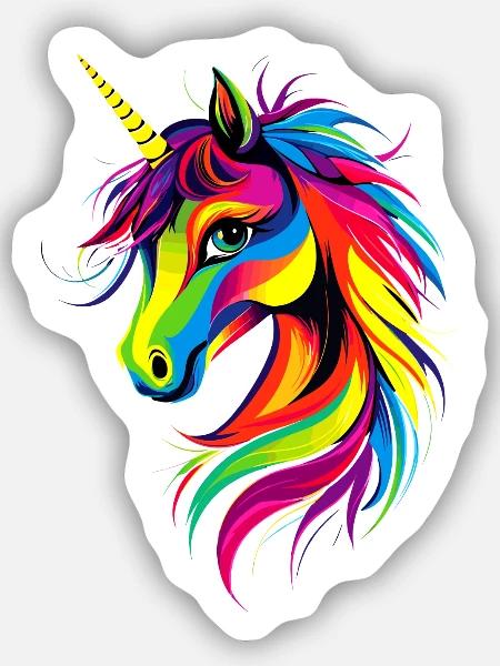 Einhorn Bunt Regenbogen Pferde Reiten Einhörner - Sticker Größe S (10 x 10 cm) - Mattweiß