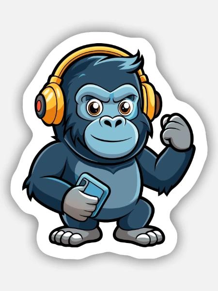 Gorille Funny Cartoon Character Musique de casque - Sticker taille S (10 x 10 cm) - blanc mat
