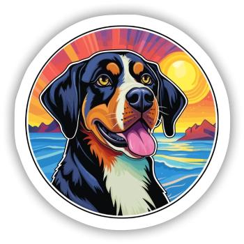 Große Schweizer Sennenhunderasse Bunte Karikatur - Sticker Größe S (10 x 10 cm) - Mattweiß - Vorne