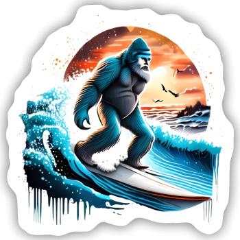 Big Foot Surfen - Sticker Größe S (10 x 10 cm) - Mattweiß - Vorne