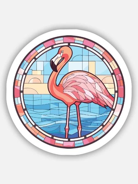 Flamingo Bunte Aquarell-Tierillustration - Sticker Größe S (10 x 10 cm) - Mattweiß