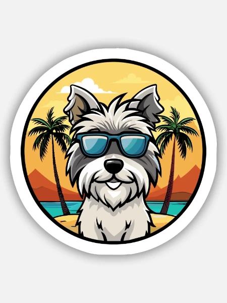 Skye Terrier Dog Breed Cartoon Sunglasses Beach - Sticker size S (10 x 10 cm) - white matte