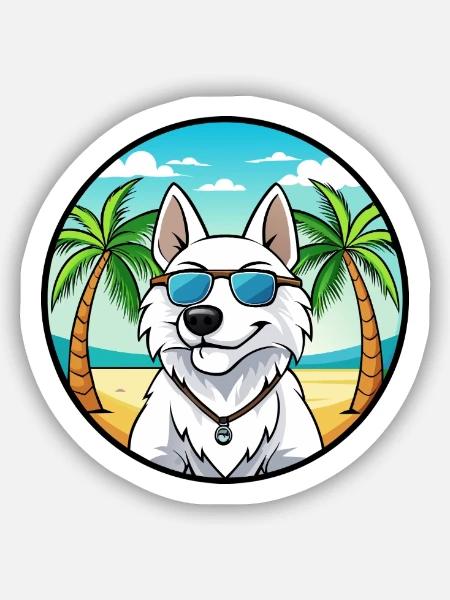 Weißer Schäferhund Hunderasse Cartoon Sonnenbrille Strand - Sticker Größe S (10 x 10 cm) - Mattweiß