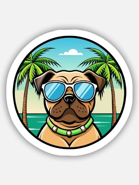 Mops Hund Rasse Cartoon Sonnenbrille Strand - Sticker Größe S (10 x 10 cm) - Mattweiß