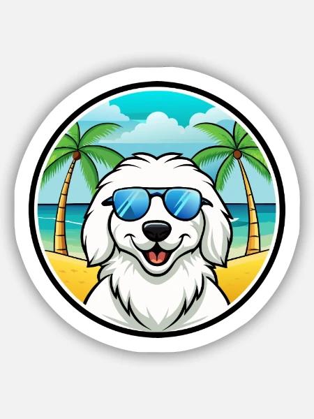 Große Pyrenäen Hunderasse Cartoon Sonnenbrille Strand - Sticker Größe S (10 x 10 cm) - Mattweiß