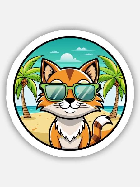 Sokoke Katzenrasse Cartoon Sonnenbrille Strand - Sticker Größe S (10 x 10 cm) - Mattweiß